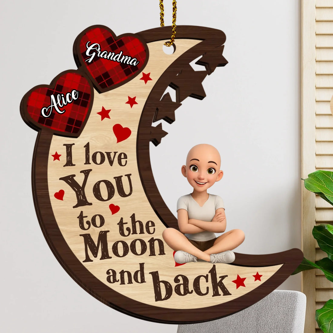 I Love You To The Moon And Back - Personalized Wooden Ornament WO38