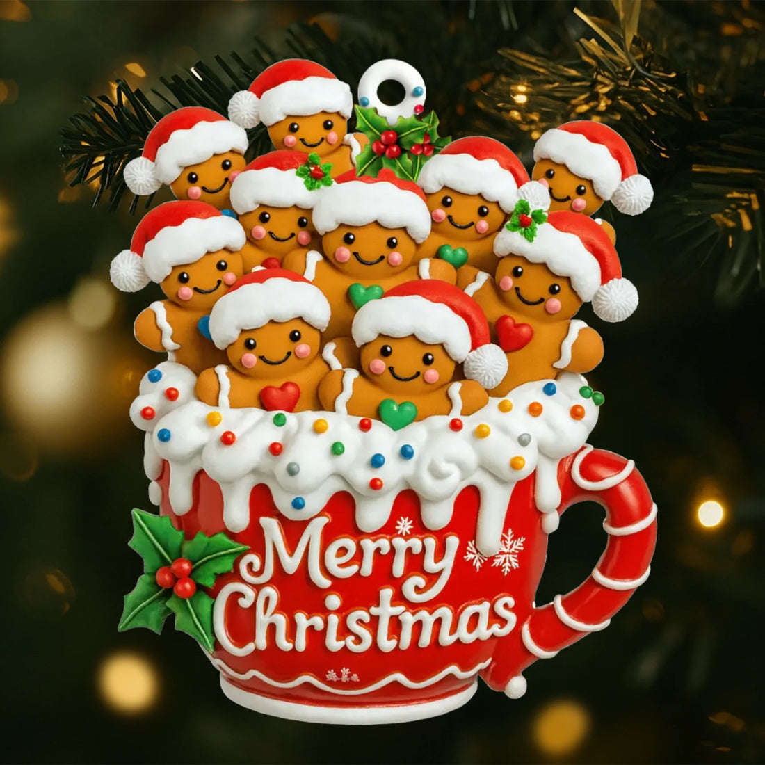 Merry Christmas Gingerbread Family - Personalized Custom Shaped Acrylic Ornament AO23