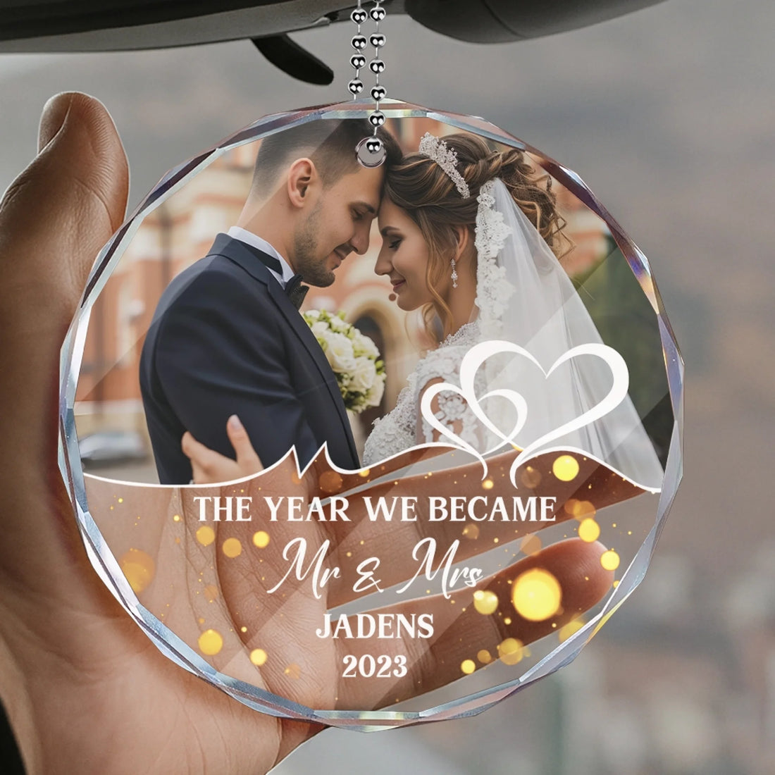 We Became Mr And Mrs Personalized Glass Car Hanger With Custom Photo