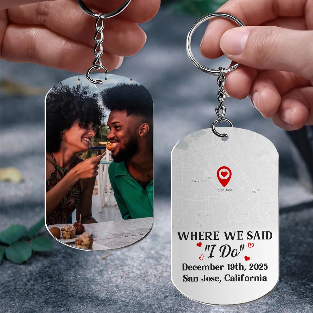 Where We Said I Do Personalized Photo Aluminium Keychain With Wedding Location