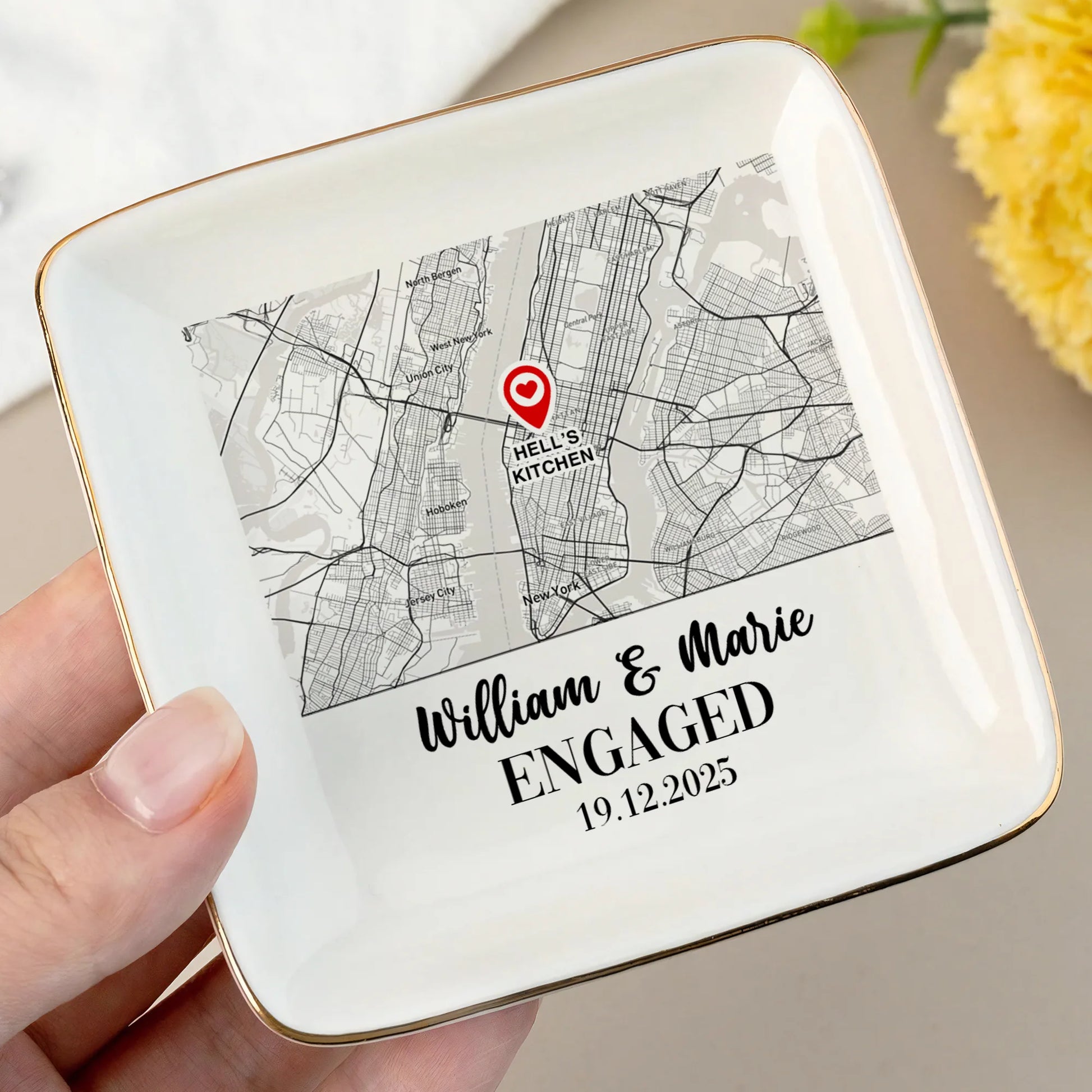 Personalized Engagement Ring Dish With Custom Map Location