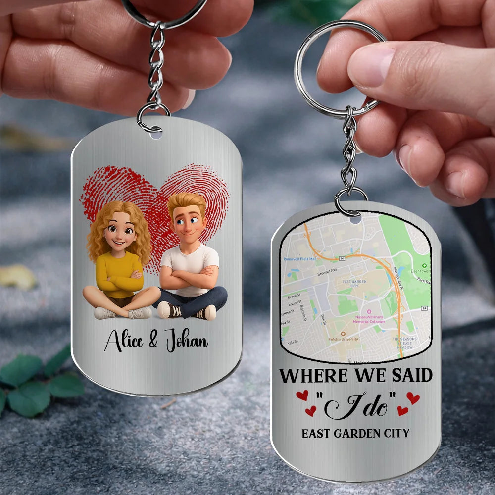 Where We Said I Do Personalized Aluminium Keychain With Wedding Location