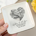 Where it all began personalized ceramic ring dish with coordinates and names