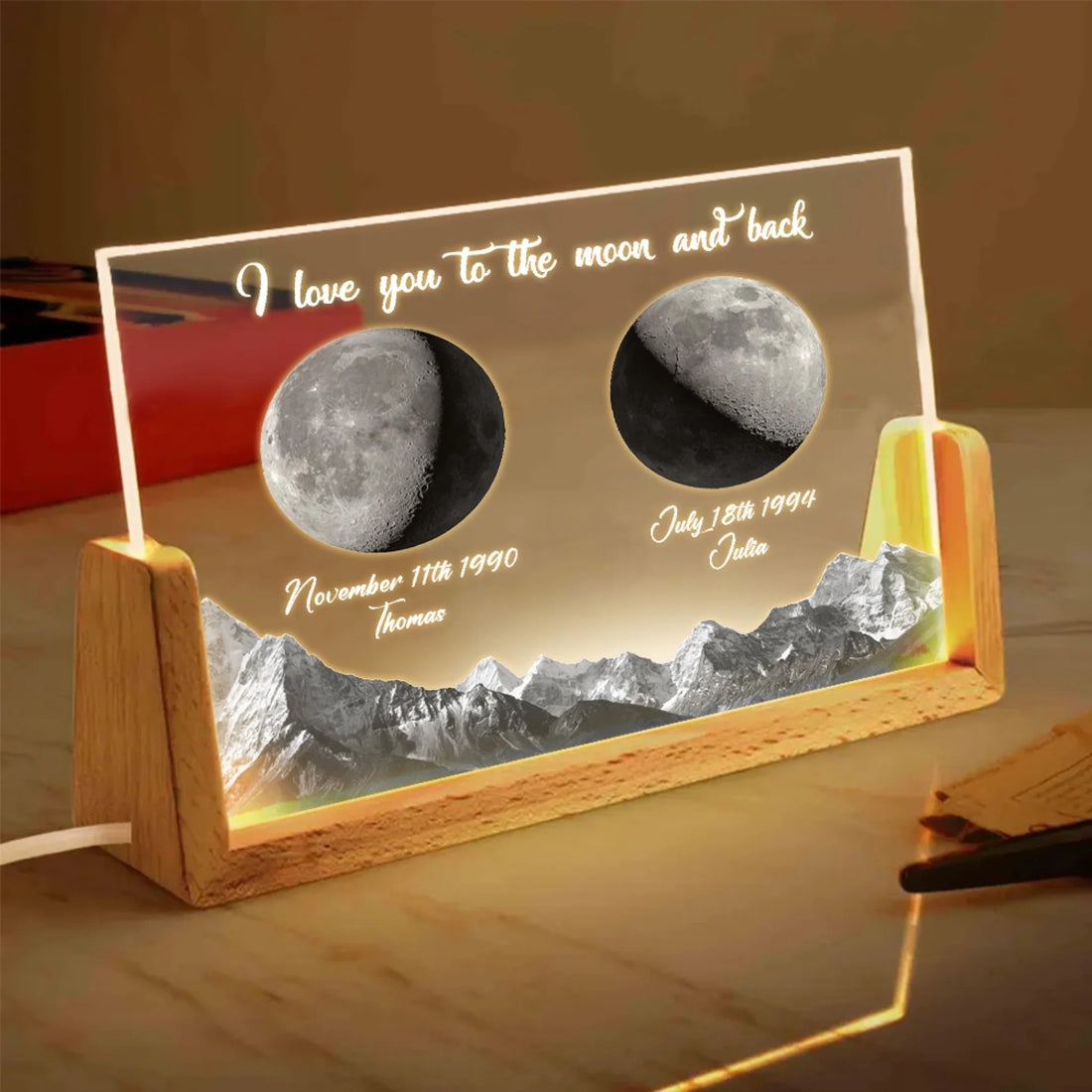 I love you personalized moon phase acrylic night light for couples