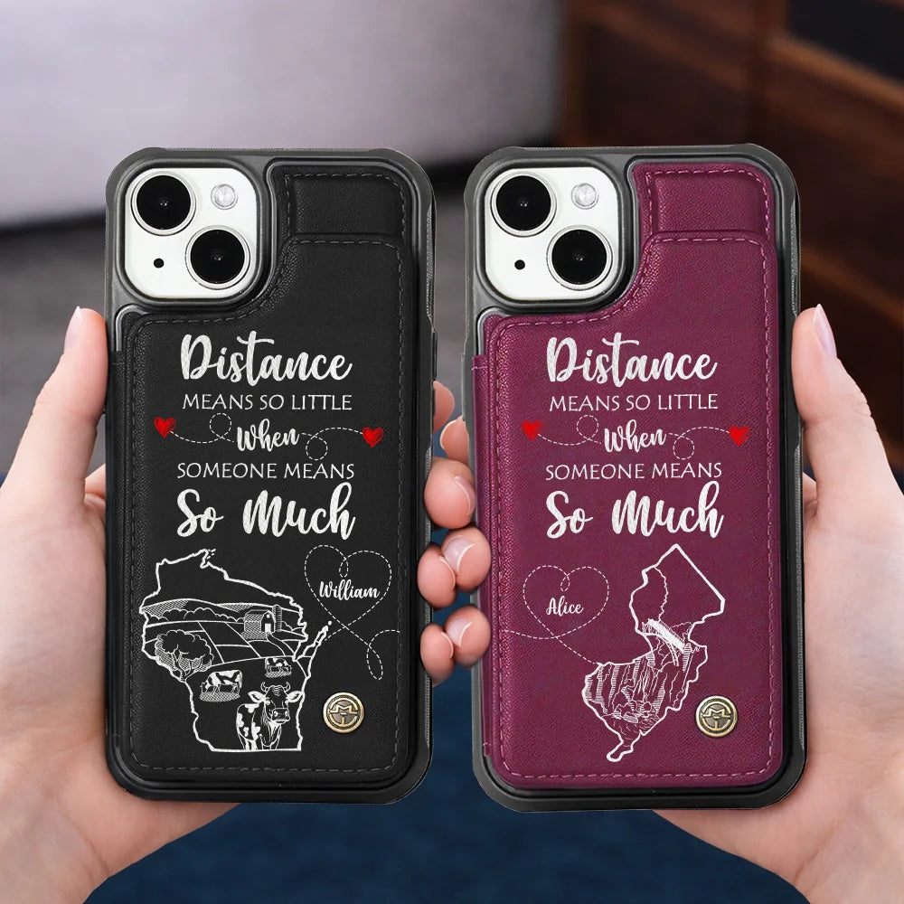 Personalized Long Distance Relationship Leather Wallet Phone Case
