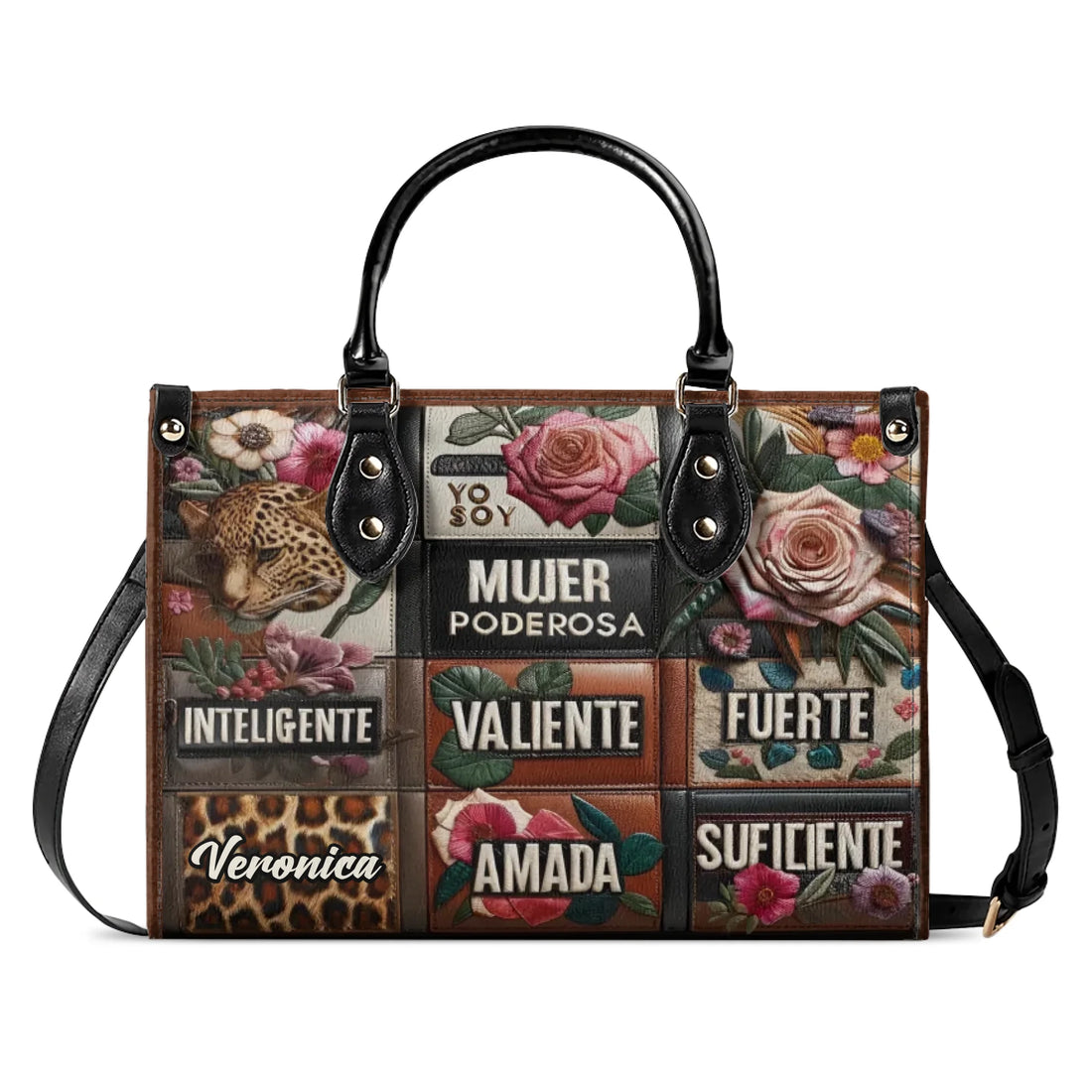Yo Soy Mujer Poderosa Inteligente Valiente - Personalized Leather Handbag LEO02