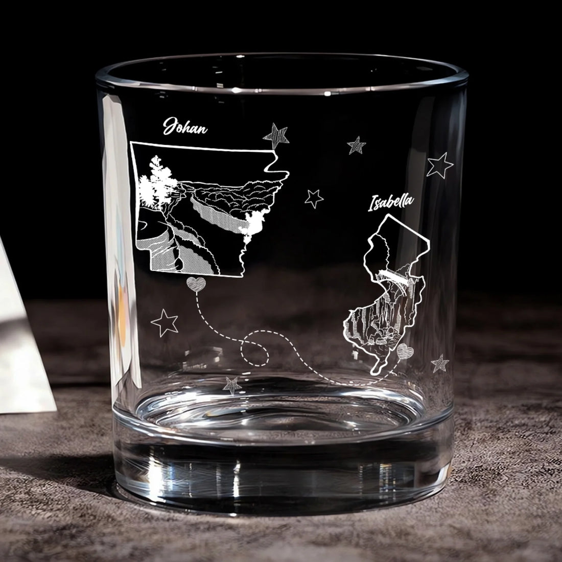 Never Too Far Personalized Whiskey Glass For Long Distance Couples