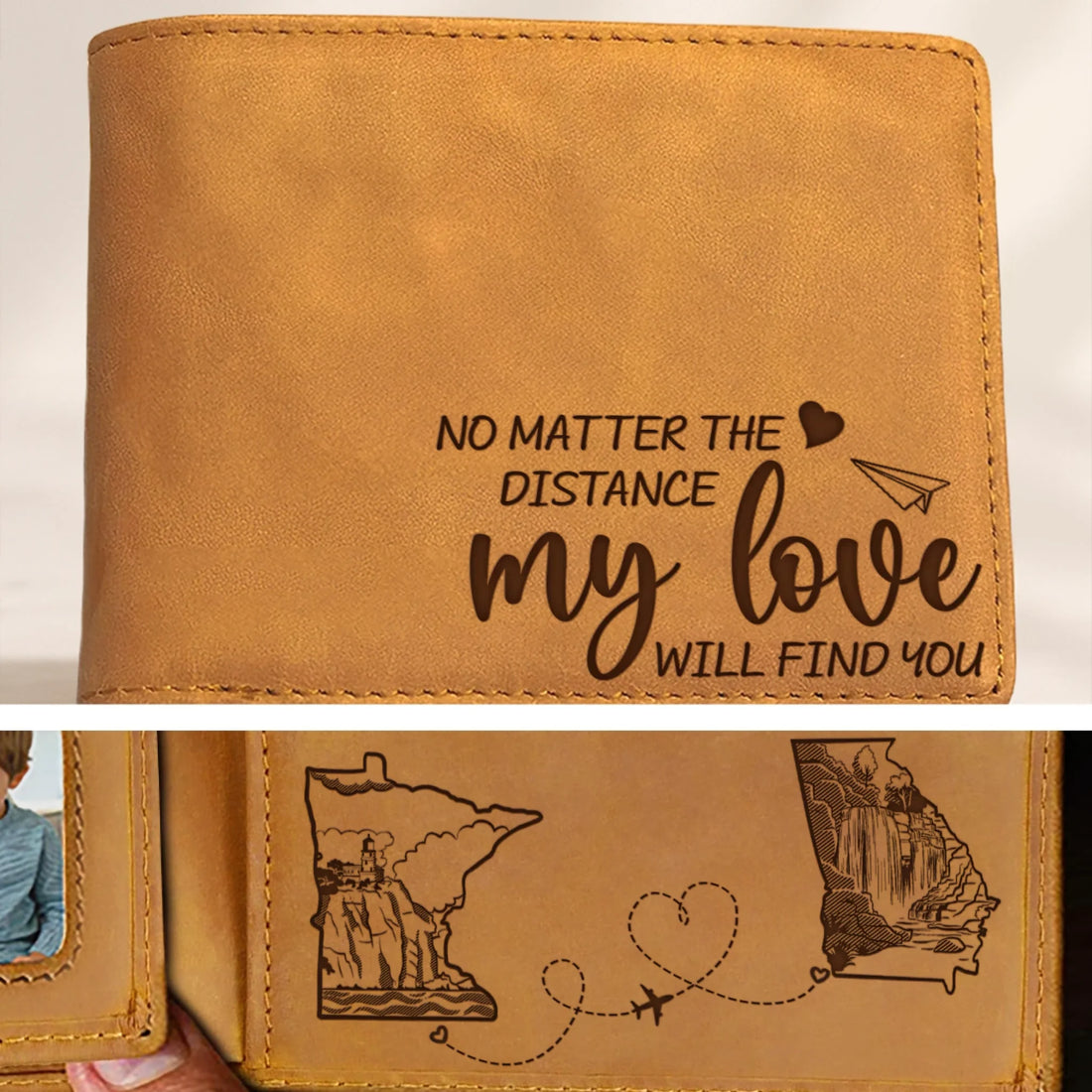 No Matter The Distance My Love Will Find You - Personalized Custom Men Leather Wallet EW09