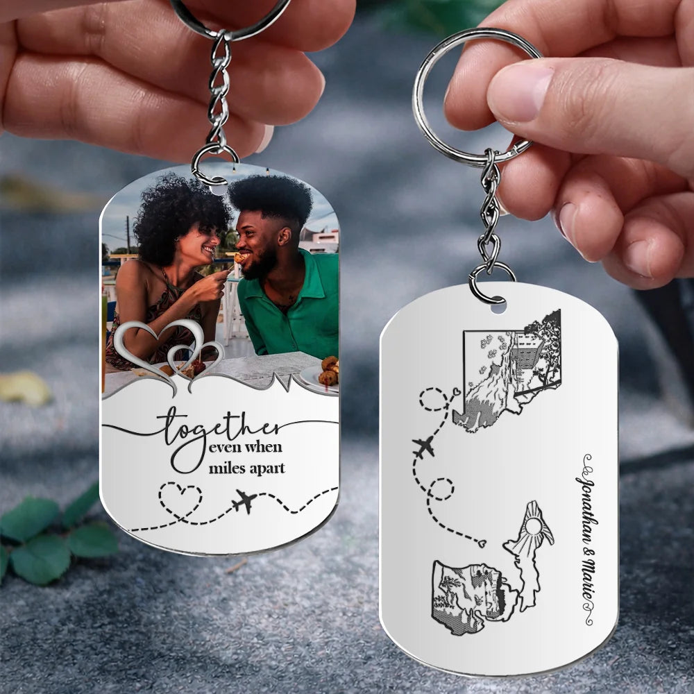 Personalized Long Distance Photo Keychain For Couples Custom Gift