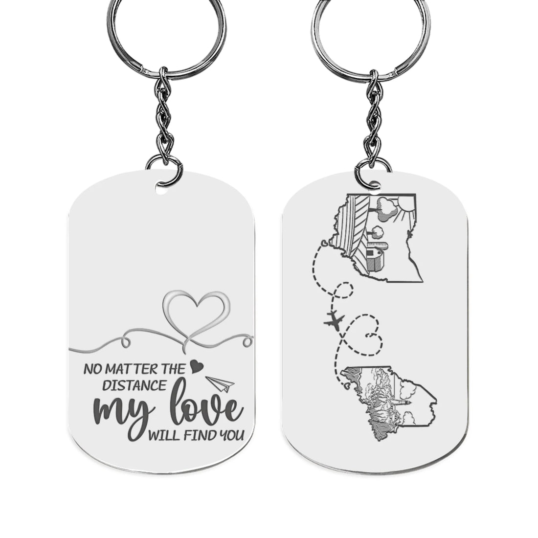 No Matter The Distance My Love Will Find You - Personalized Aluminium Keychain KC17