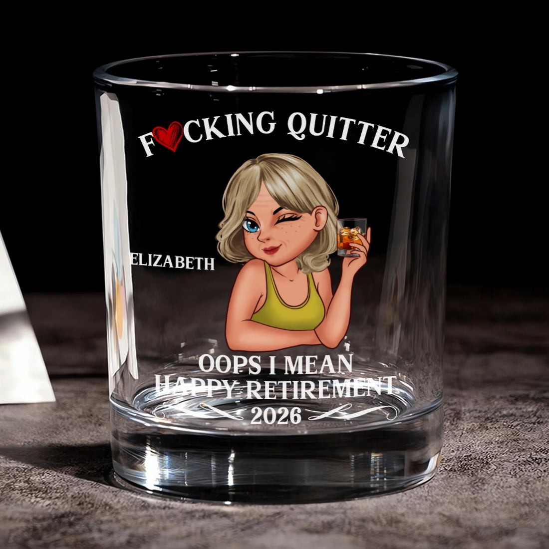 Personalized F*cking Quitter Retirement Whiskey Glass