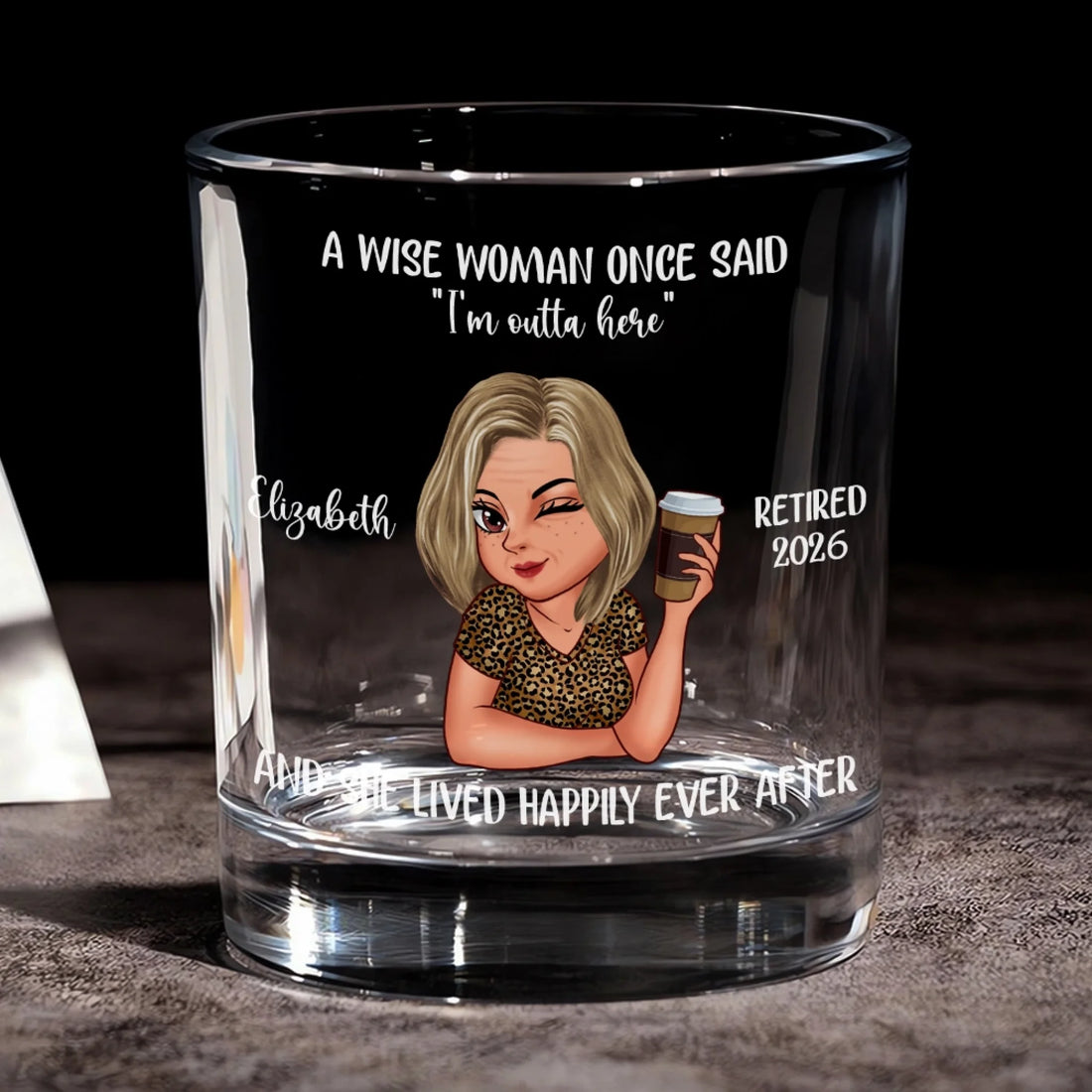 Personalized I'm Outta Here Retirement Whiskey Glass