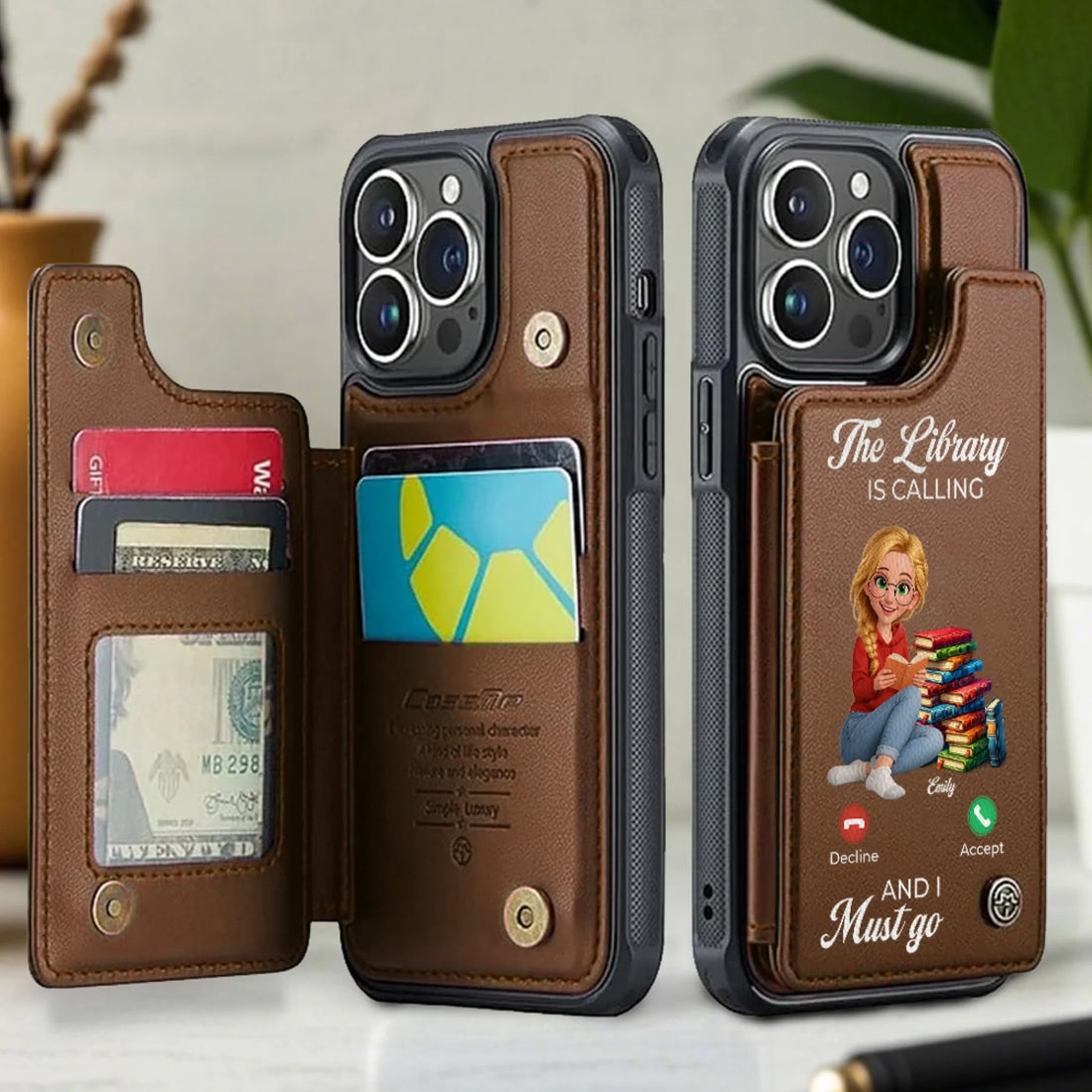 Personalized Leather Wallet Phone Case For Book Lovers With Custom Name