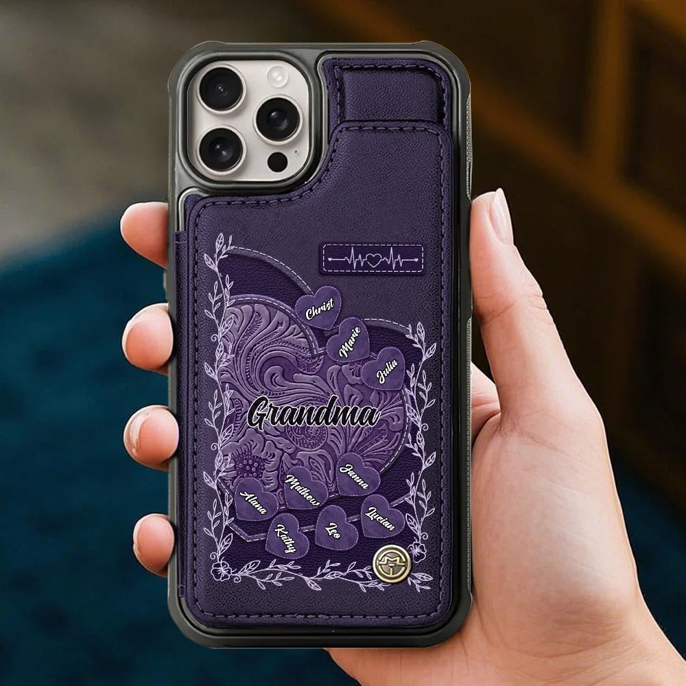 Grandmas Little Sweethearts Personalized Leather Wallet Phone Case