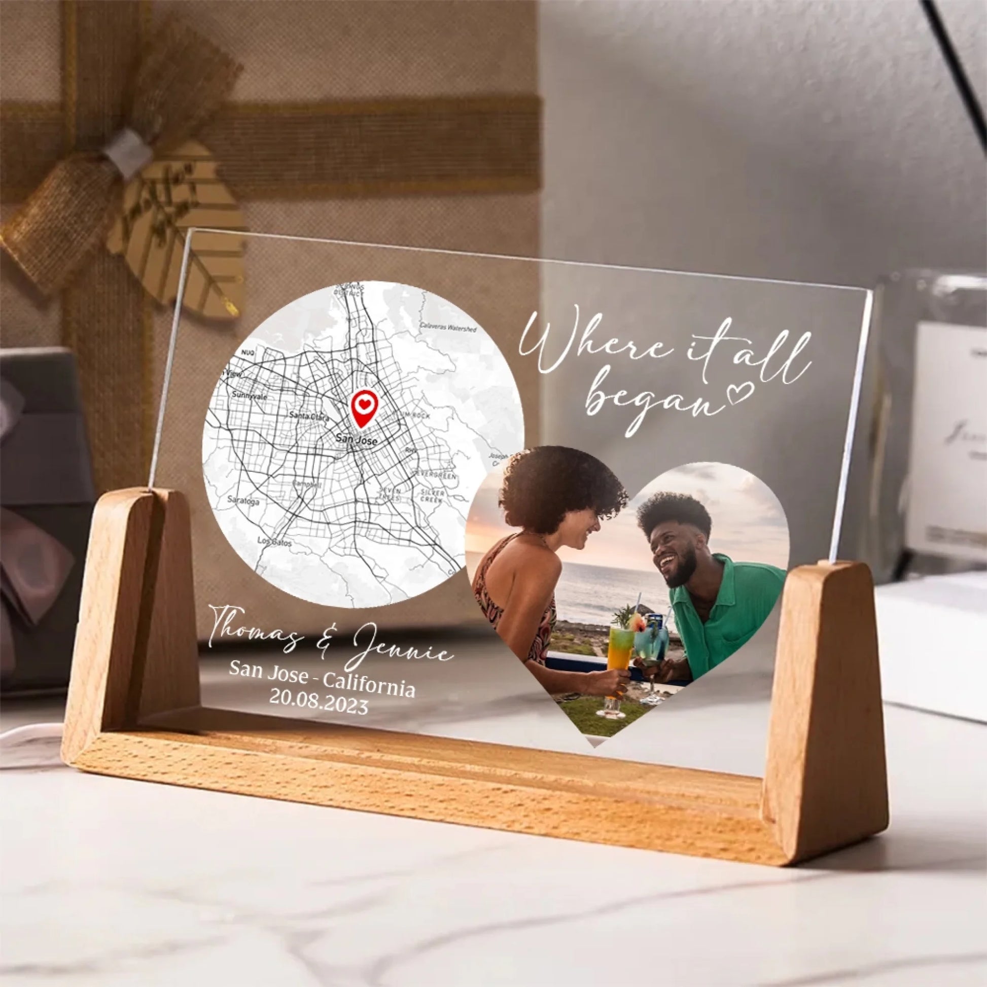 Custom Couple Night Light Featuring Meaningful Location Map