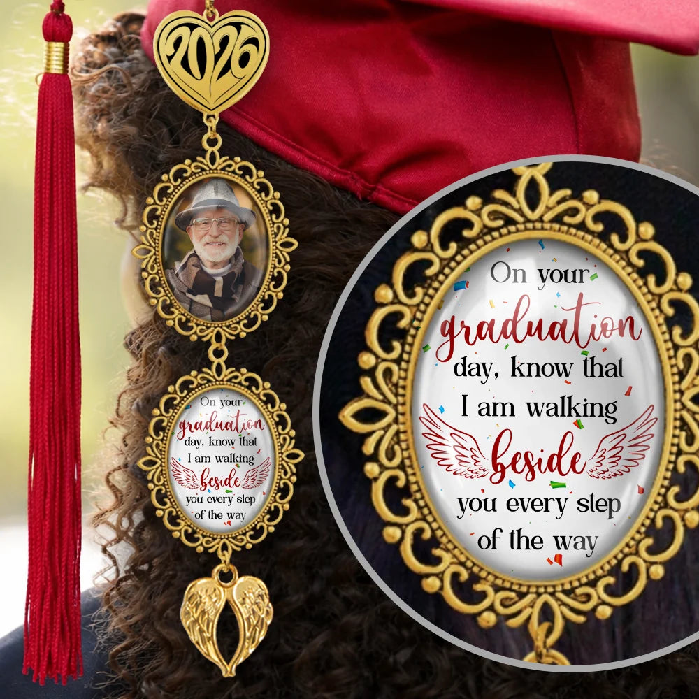 Walking Beside You personalized memorial graduation tassel photo charm with custom picture