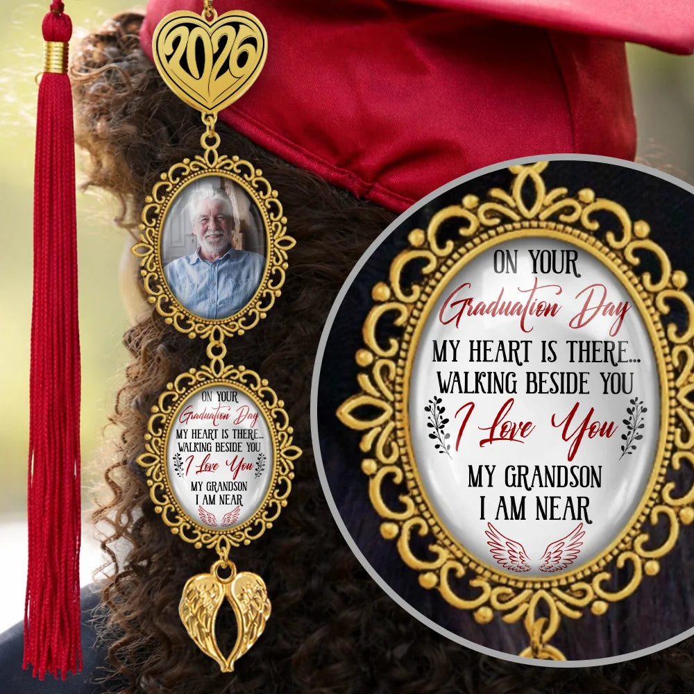 My Heart Is There personalized memorial graduation tassel photo charm with custom picture