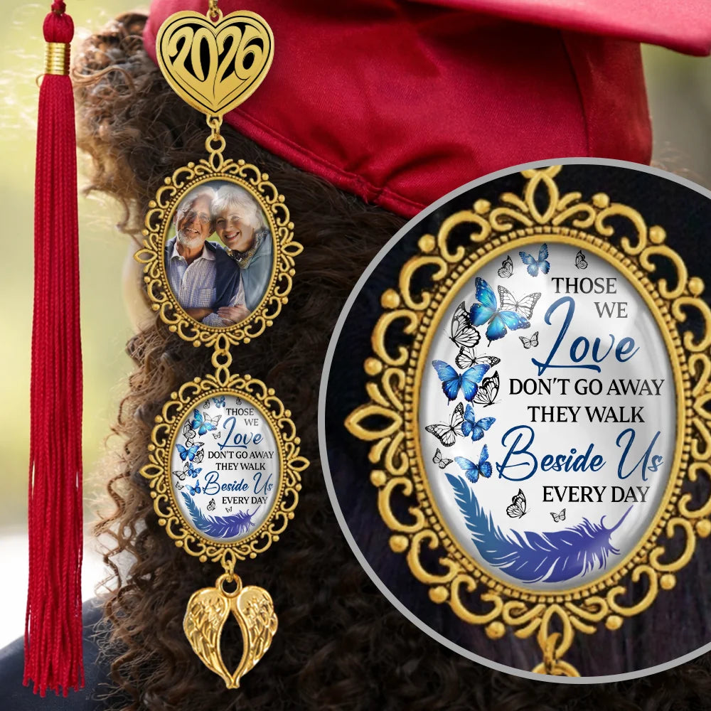 They Walk Beside Us personalized memorial graduation tassel photo charm with custom picture