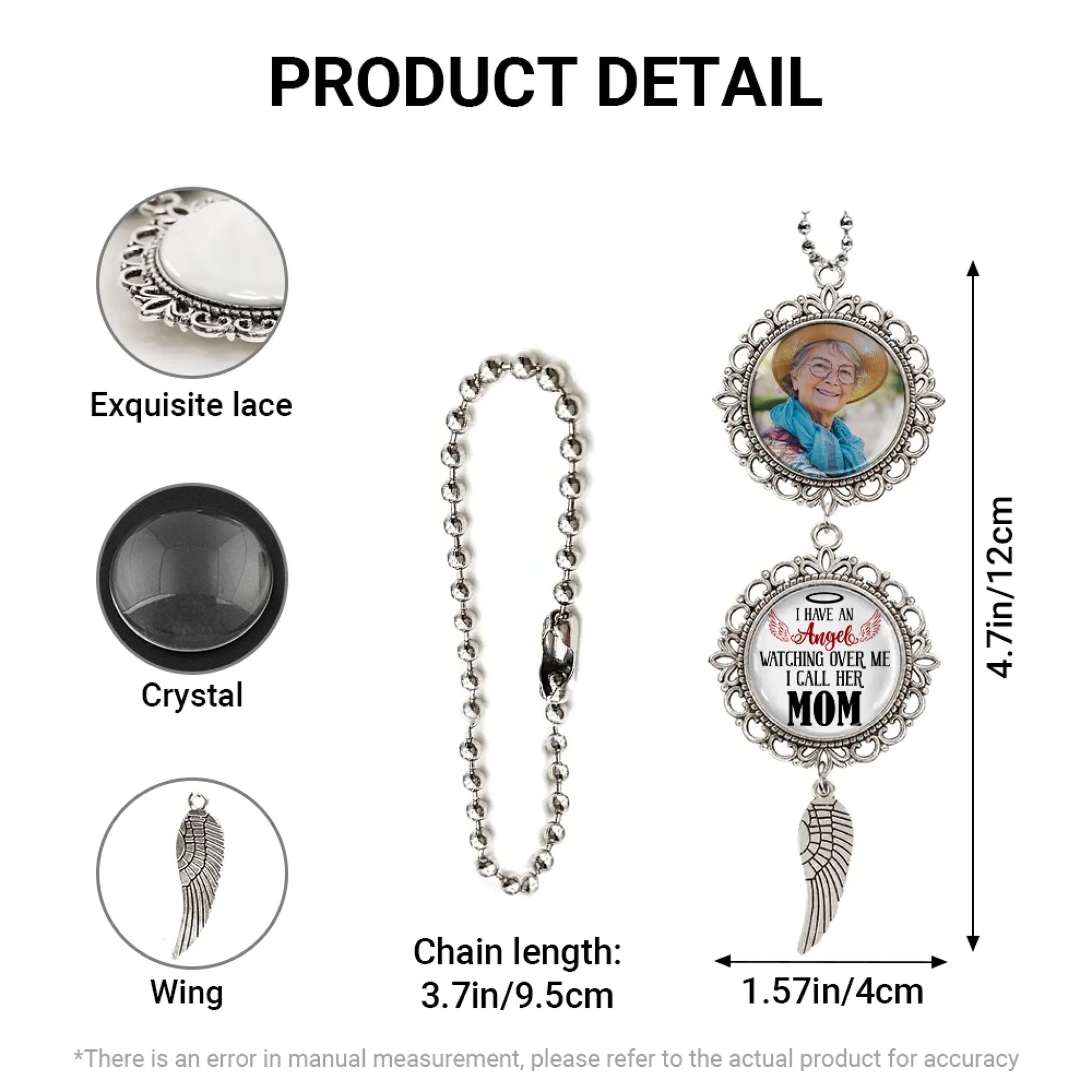 Memorial car charm product details and size guide