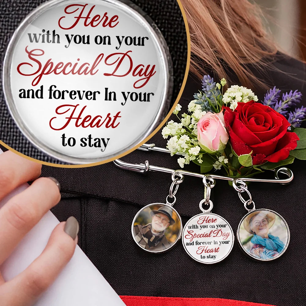 Your Special Day personalized graduation memorial lapel pin with custom photo charms