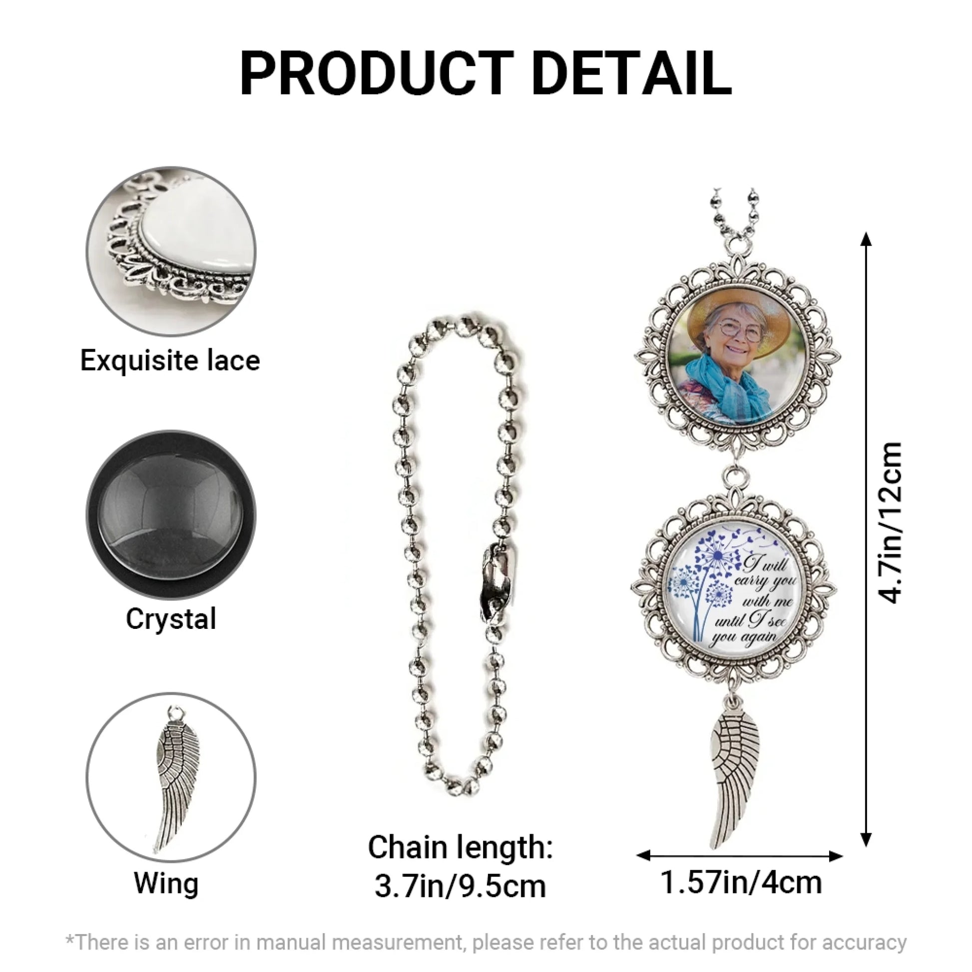 Memorial photo ornament size guide and product details