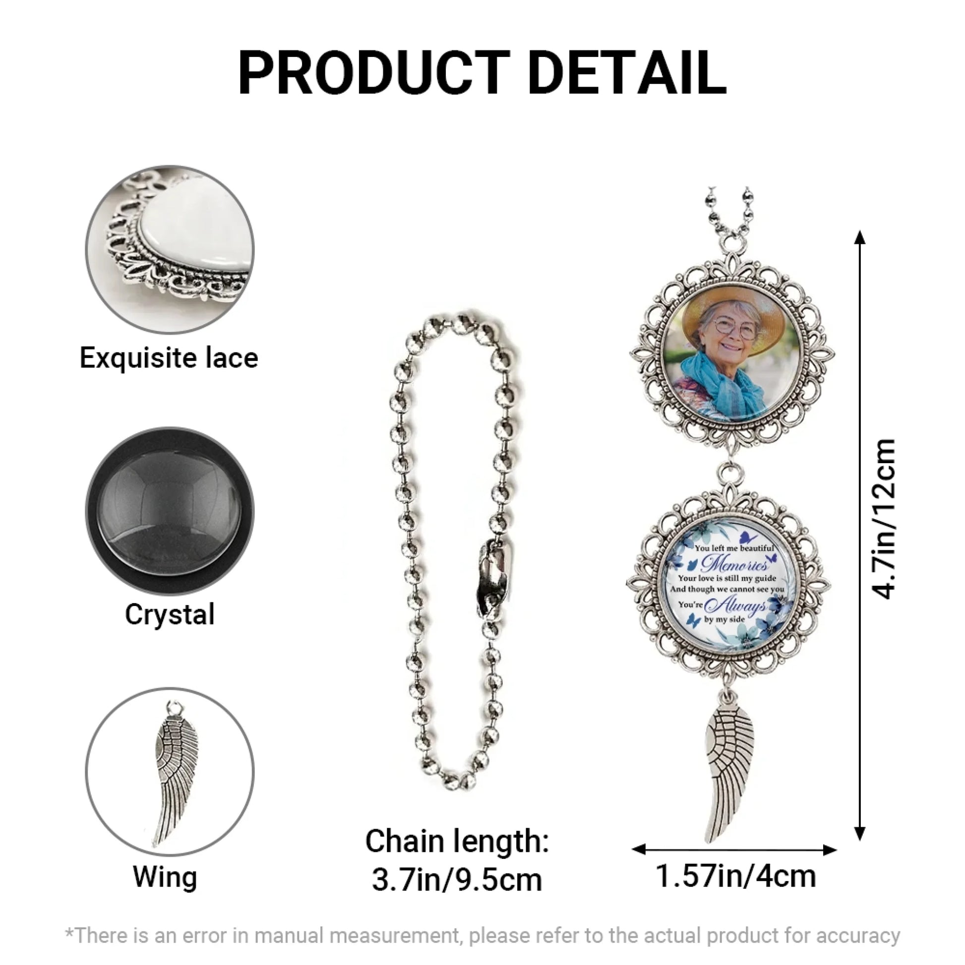 Memorial photo ornament size guide and product specifications