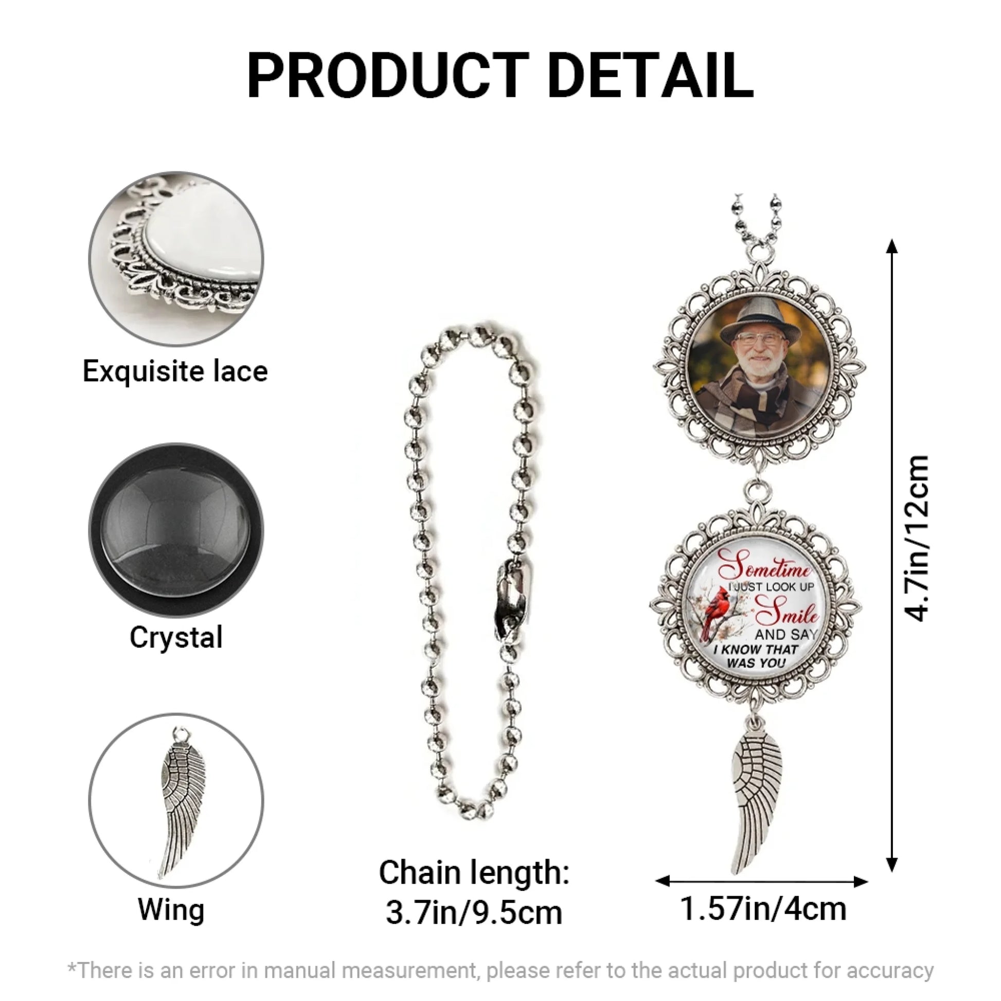 Memorial photo ornament product details and size guide