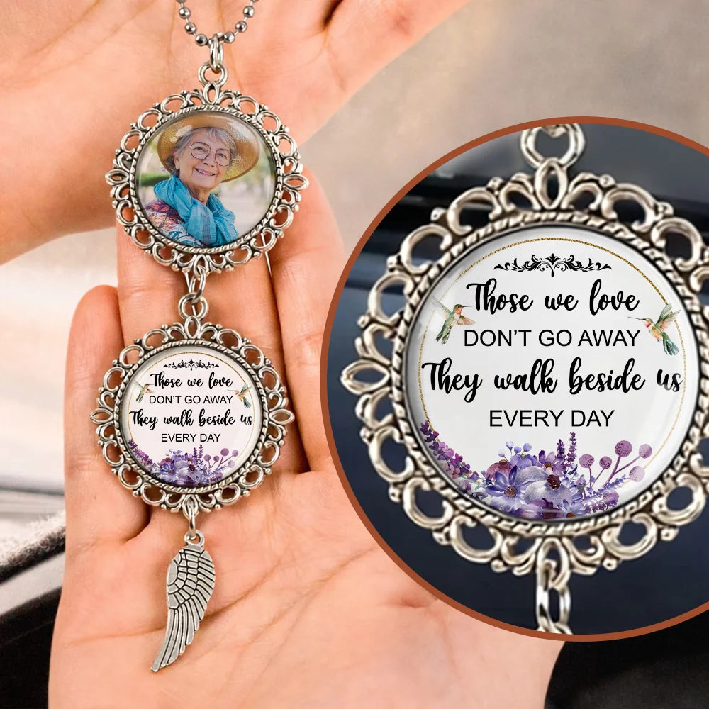 Those We Love personalized memorial photo car ornament with angel wing charm