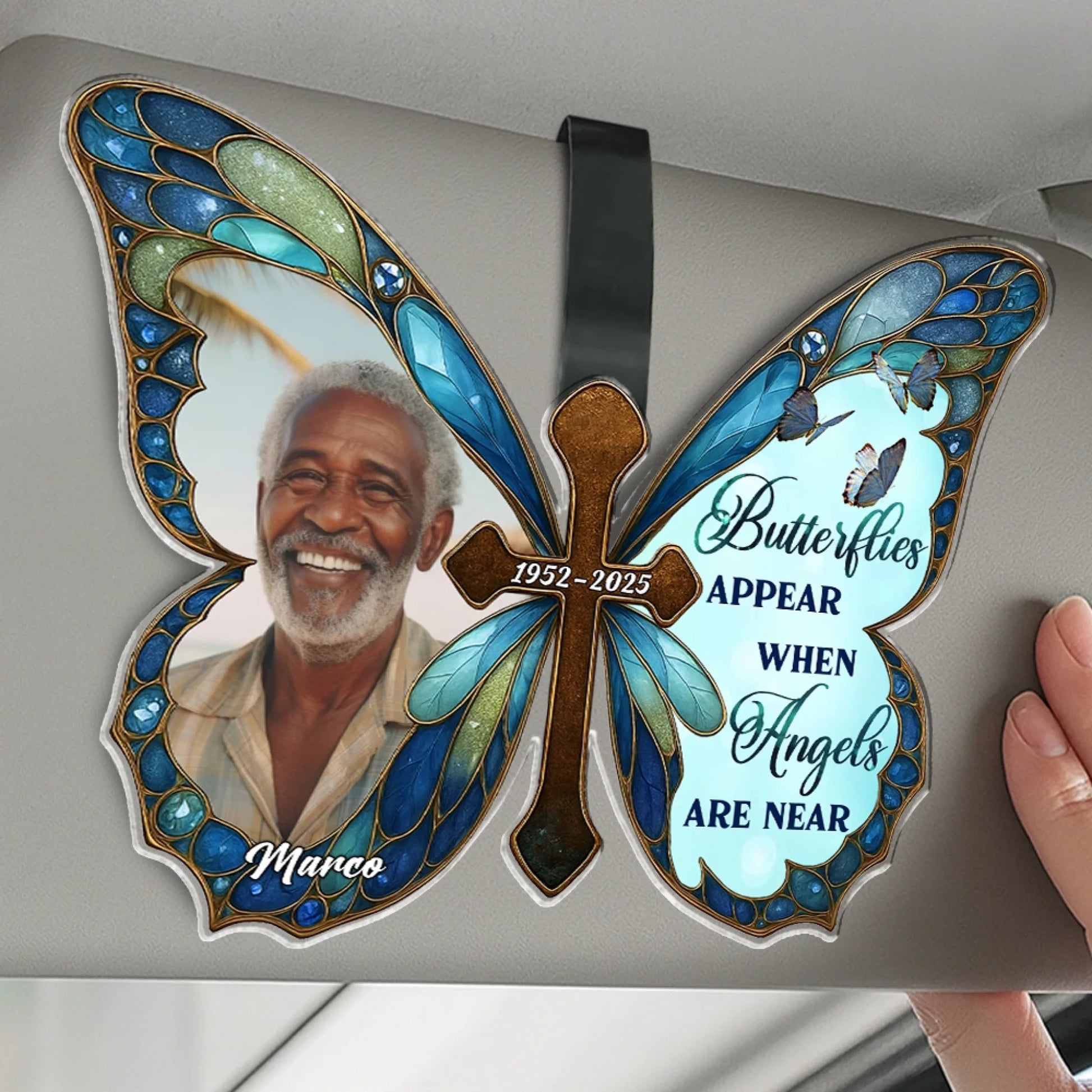 Custom photo memorial visor clip acrylic keepsake for loved one