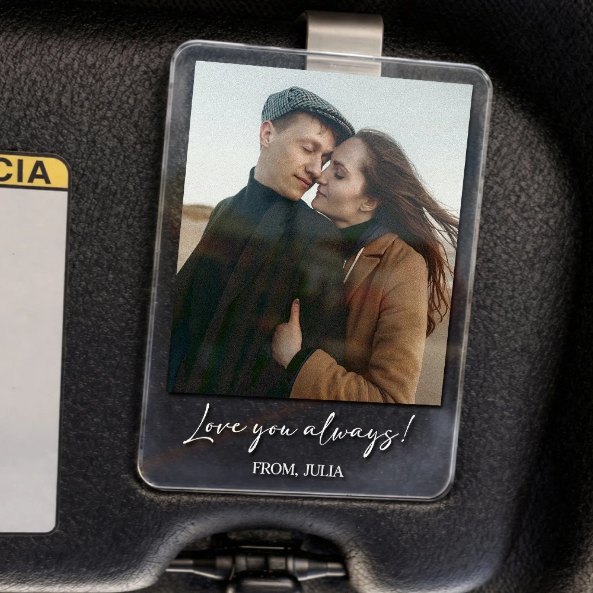 Romantic photo visor clip keepsake gift for couples