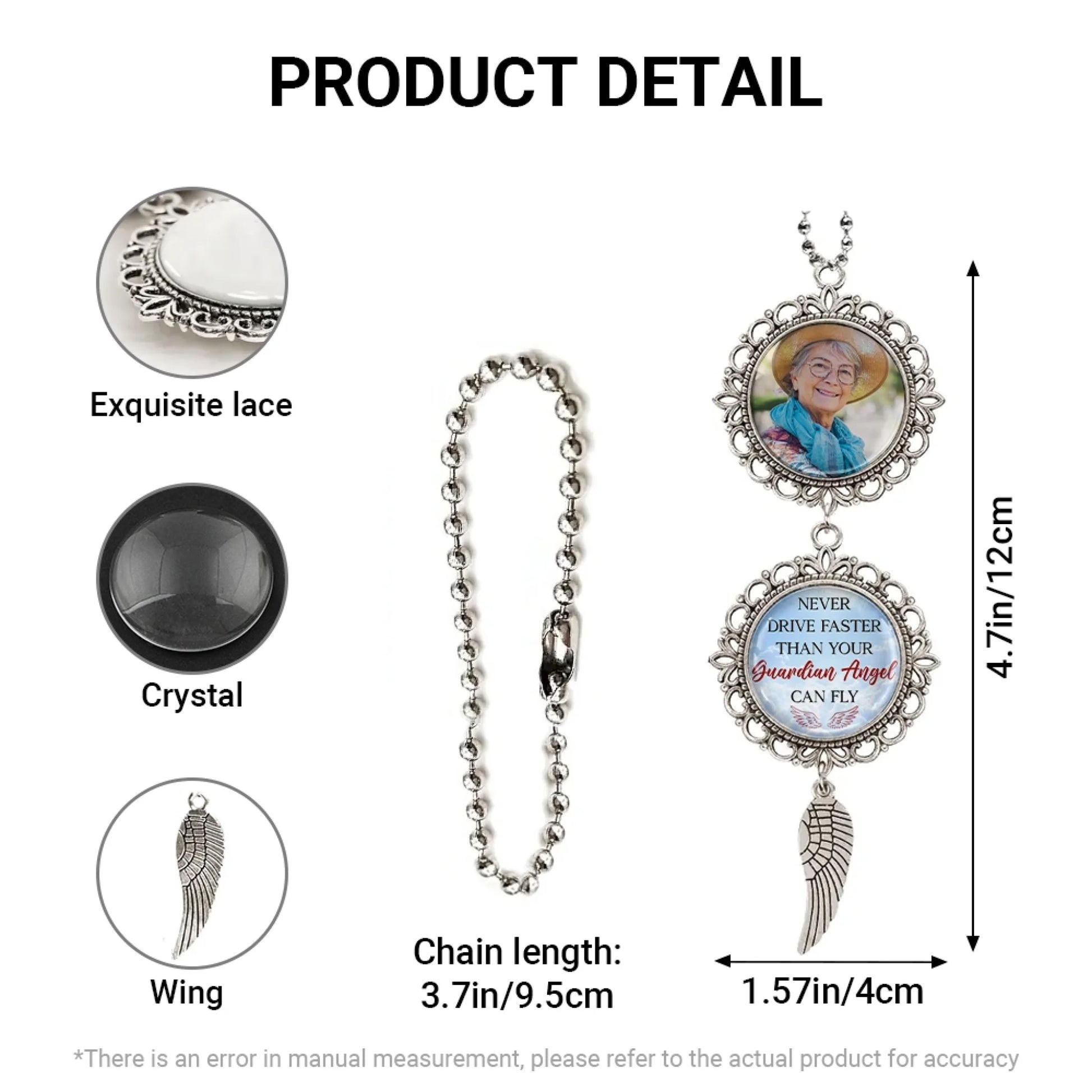 Memorial car charm product details and dimensions guide