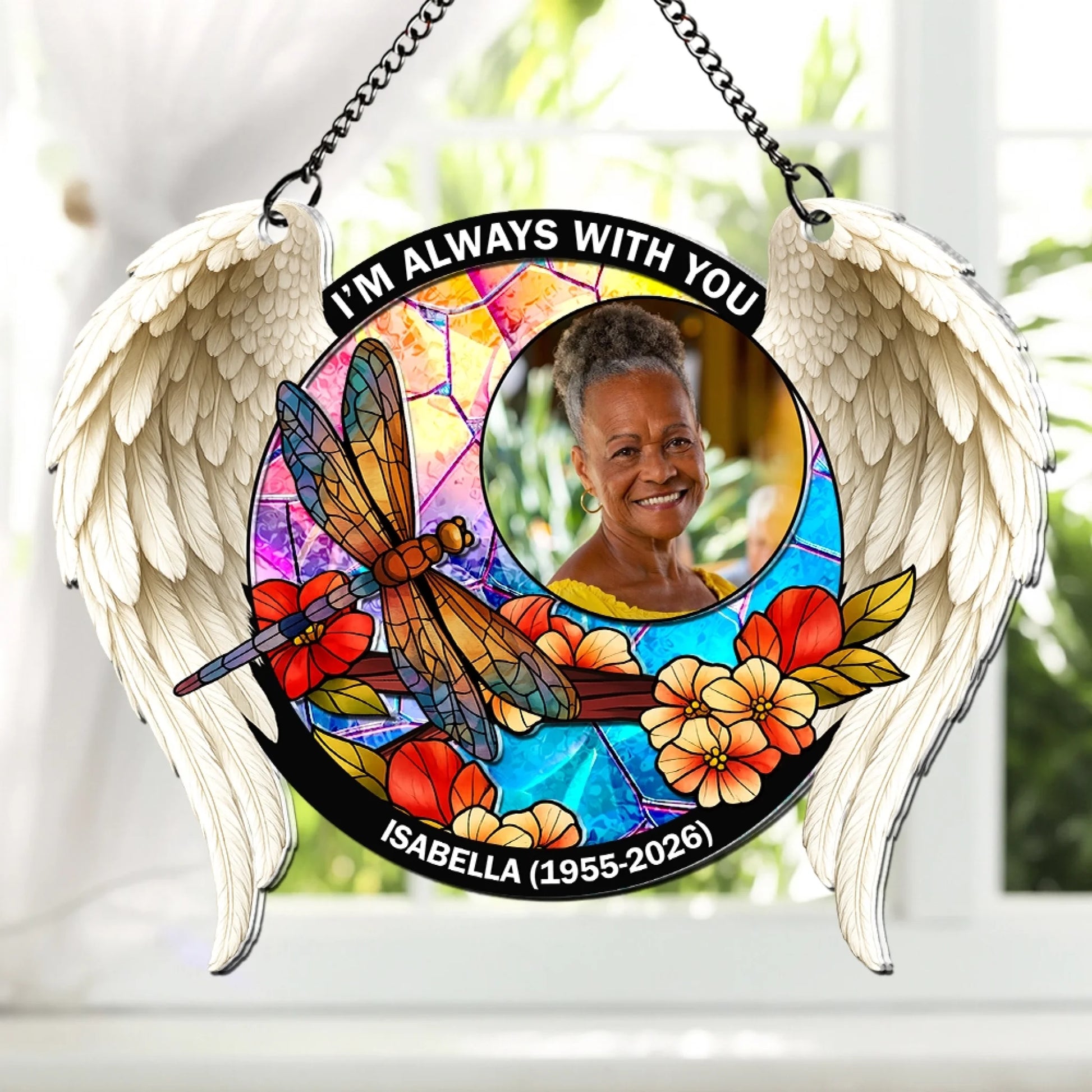 Personalized stained glass memorial suncatcher with photo