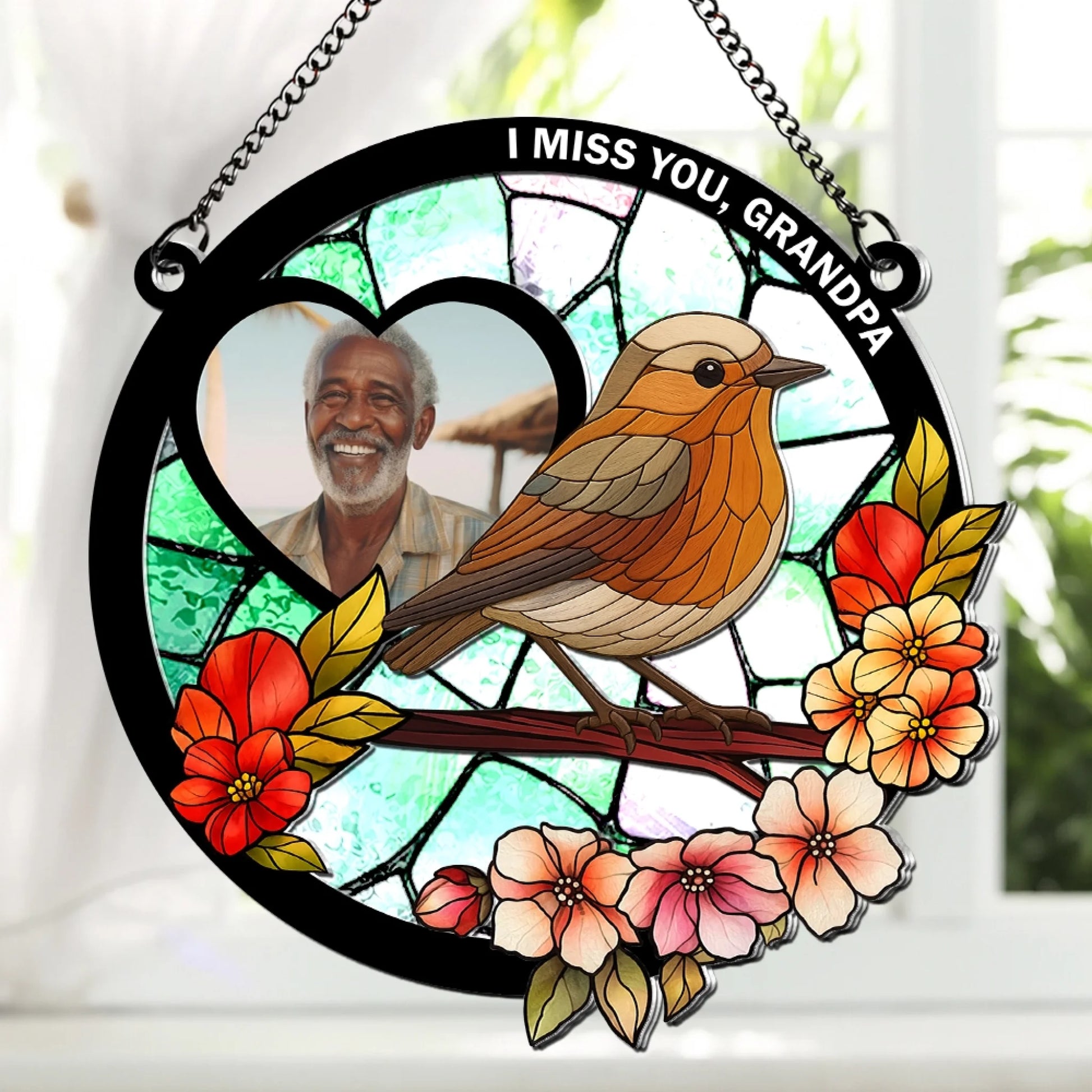 Personalized sympathy gift cardinal memorial window hanging suncatcher