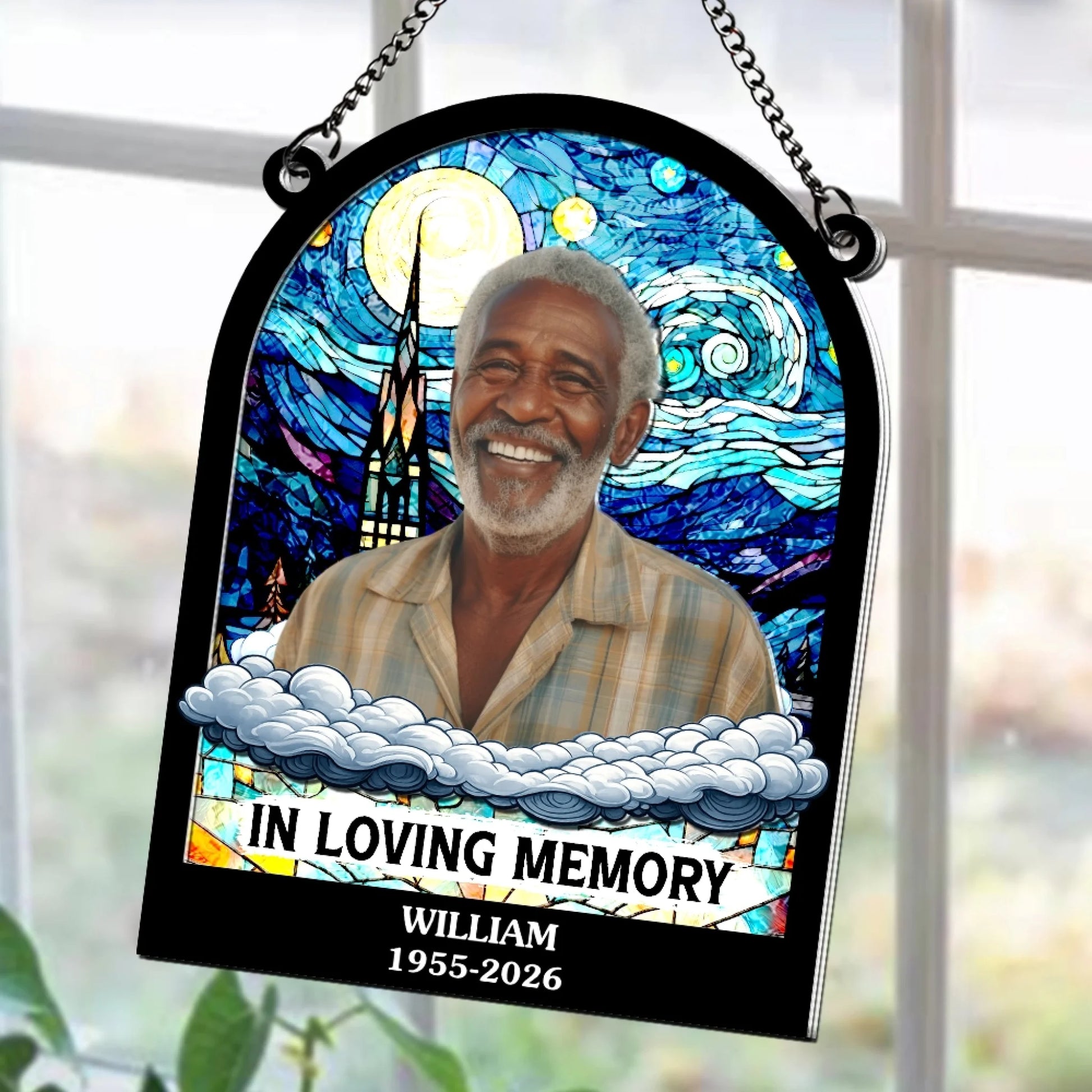 Custom photo memorial window hanging suncatcher