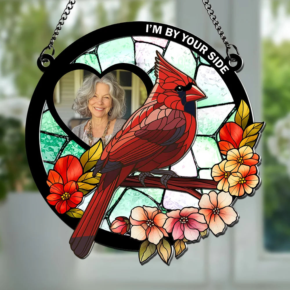 I'm By Your Side personalized cardinal memorial suncatcher with custom photo