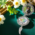 Personalized Rainbow Bridge car ornament hanging from rear view mirror