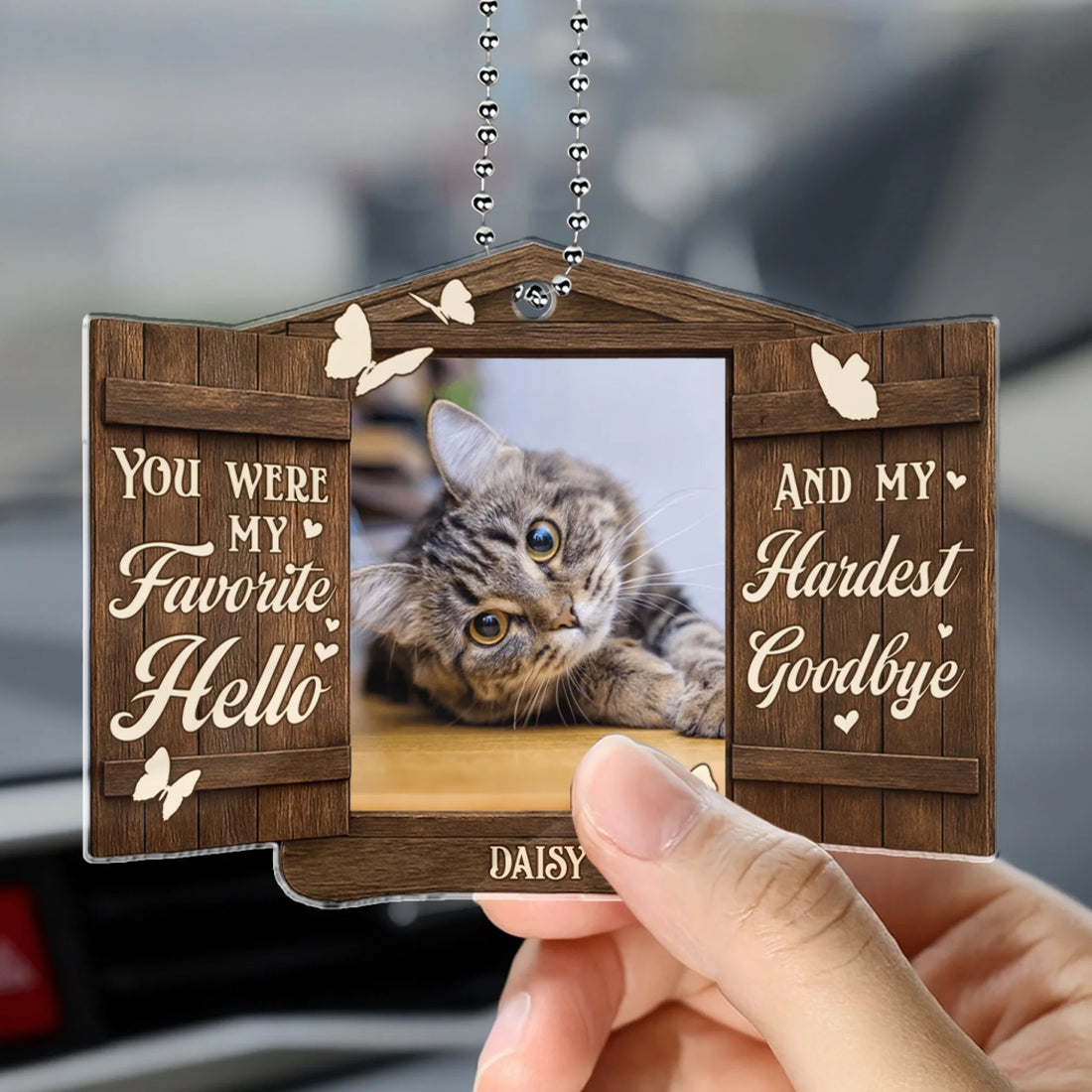 My Favorite Hello personalized dog memorial ornament with custom pet photo and remembrance quote