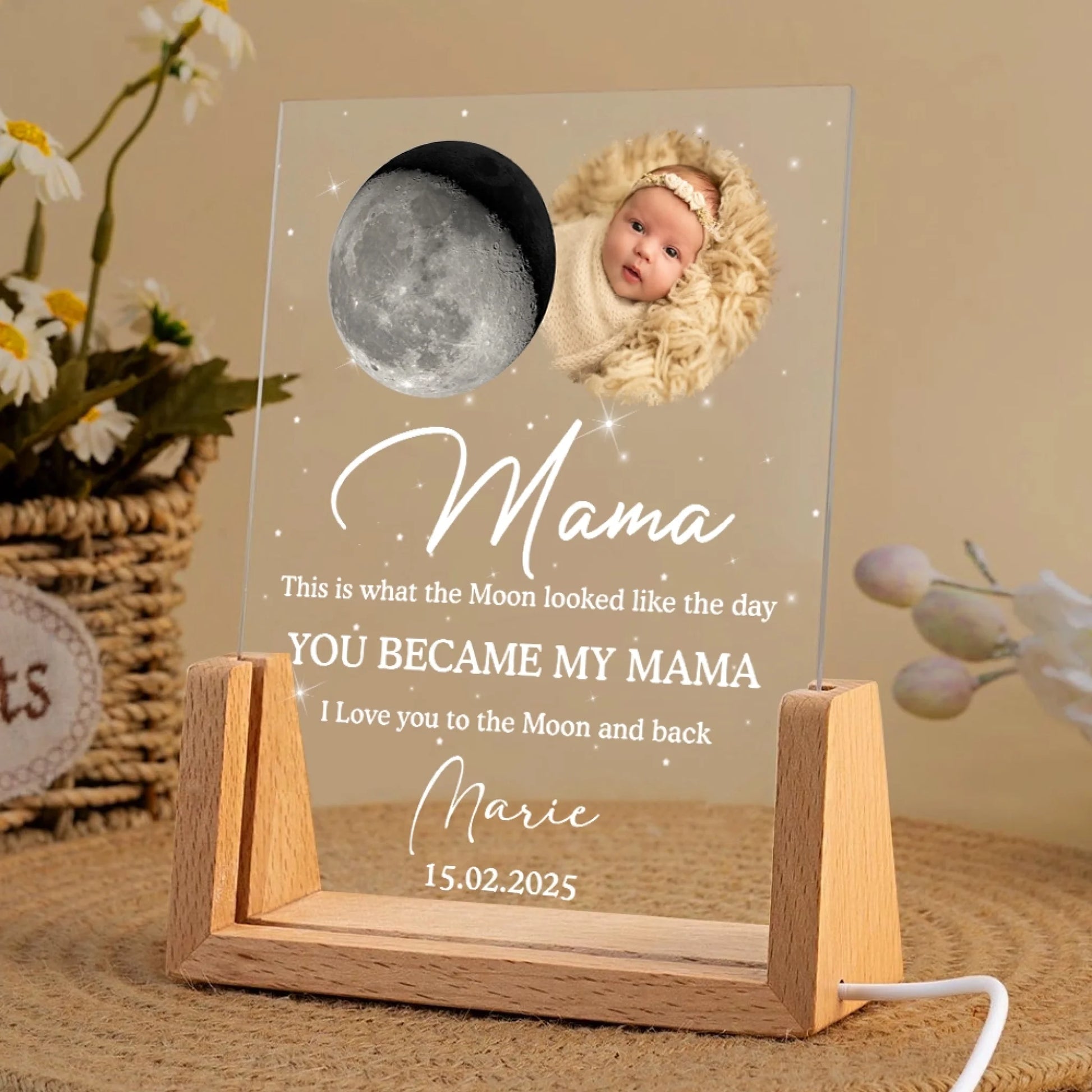 Custom Photo Moon Phase LED Night Light For Mom