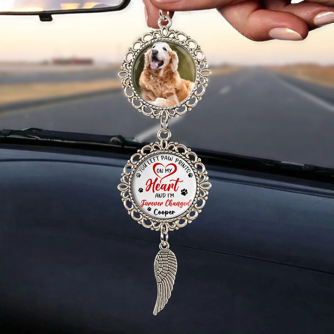 Paw Prints On Heart - Personalized Photo Charm Car Ornament