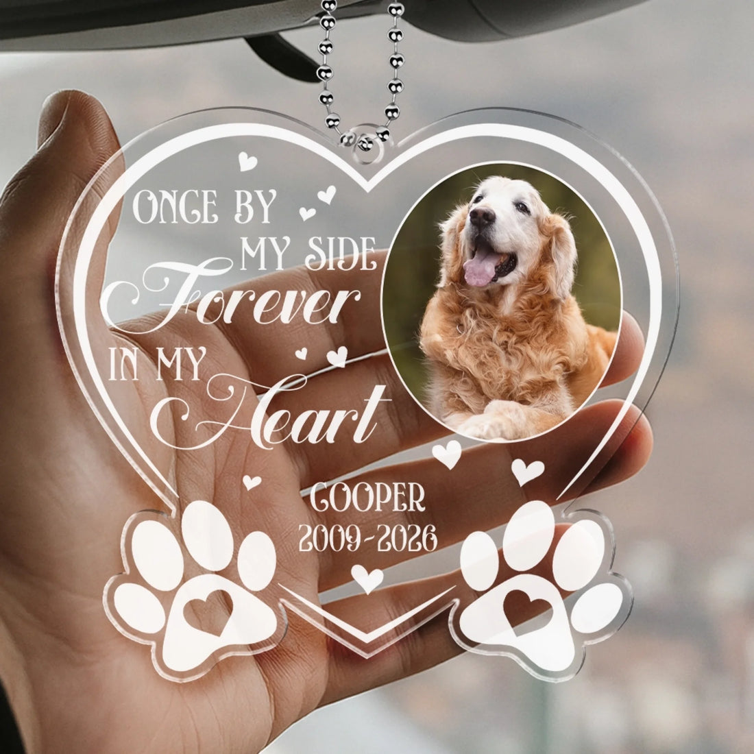 Always With You personalized cat memorial ornament with custom photo and paw print design