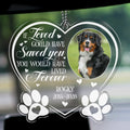 Custom cat photo memorial ornament hanging inside a vehicle