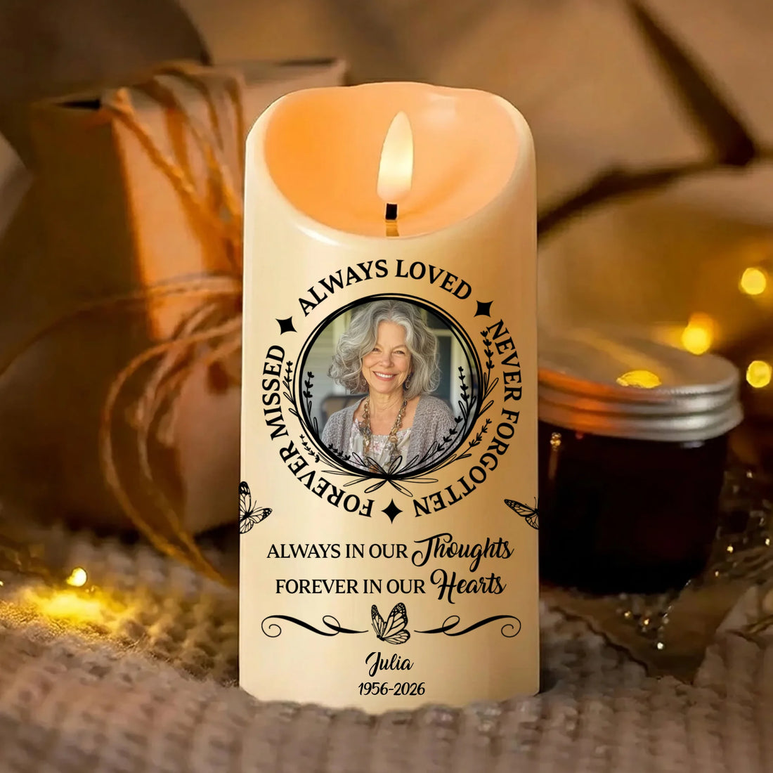 Always In Our Thoughts - Personalized Memorial Led Candle