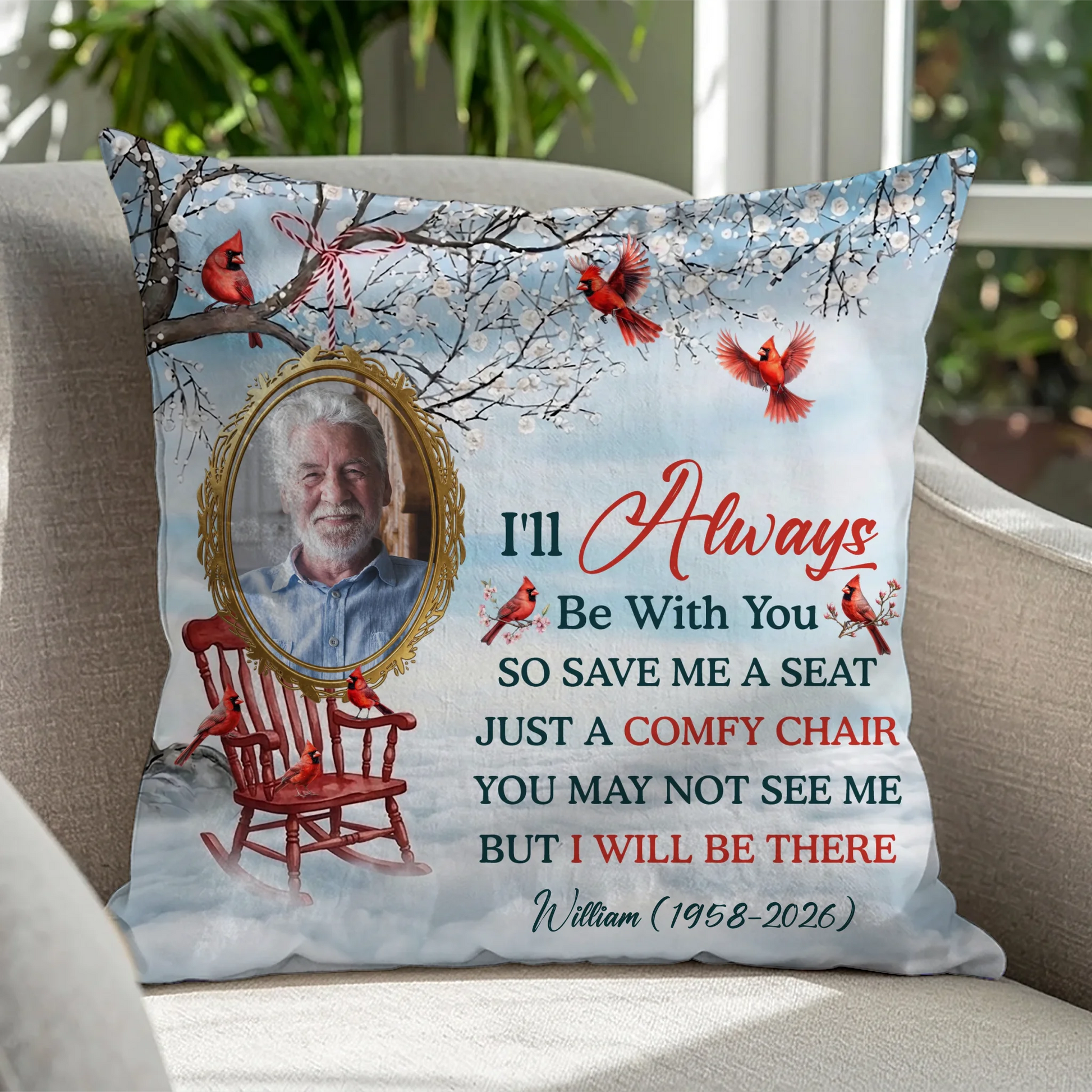 Always With You personalized memorial throw pillow with photo