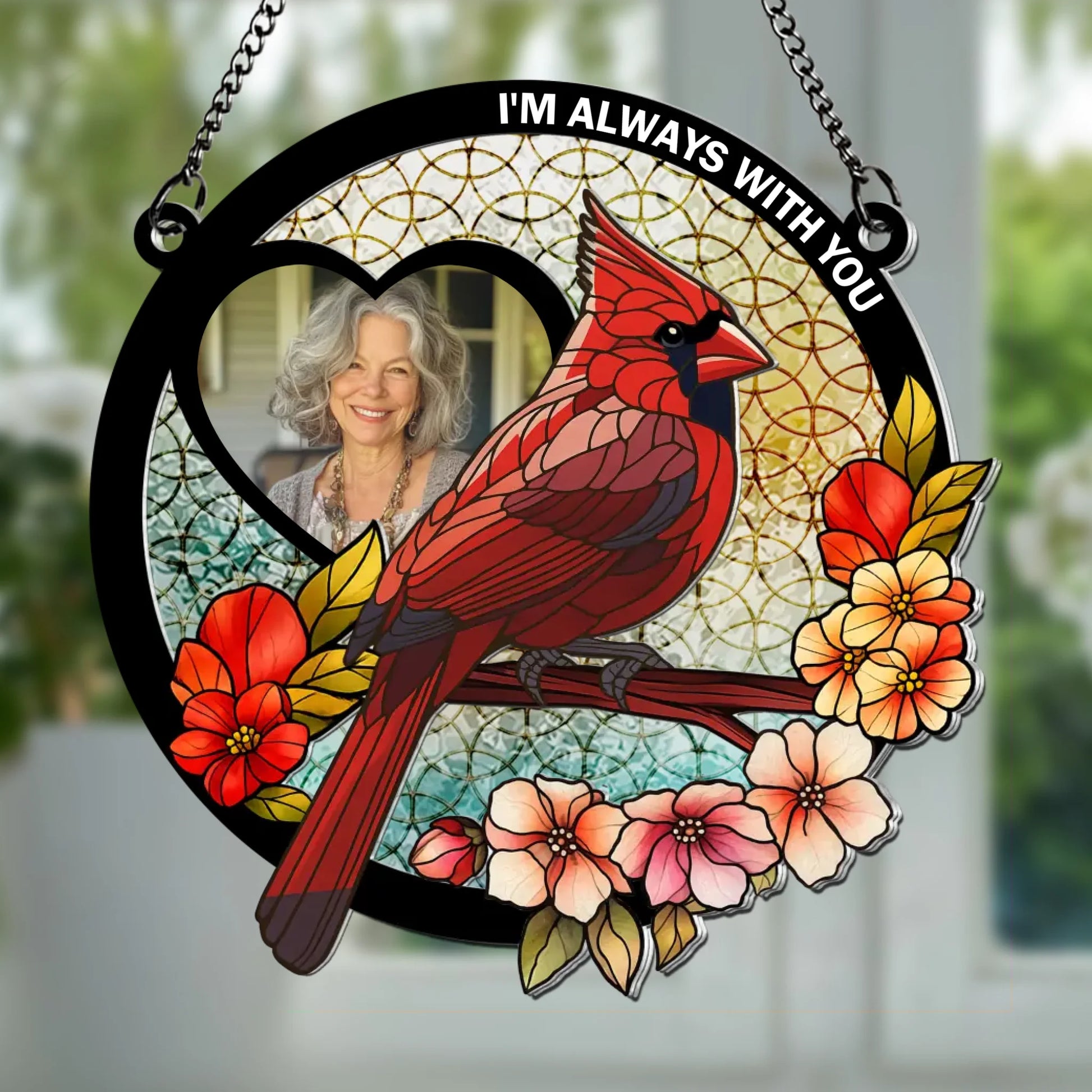 Custom photo cardinal memorial suncatcher remembrance gift for loss of loved one