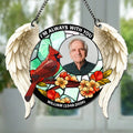 Personalized memorial cardinal angel wings suncatcher with photo