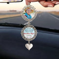 Custom memorial photo car ornament displayed inside vehicle