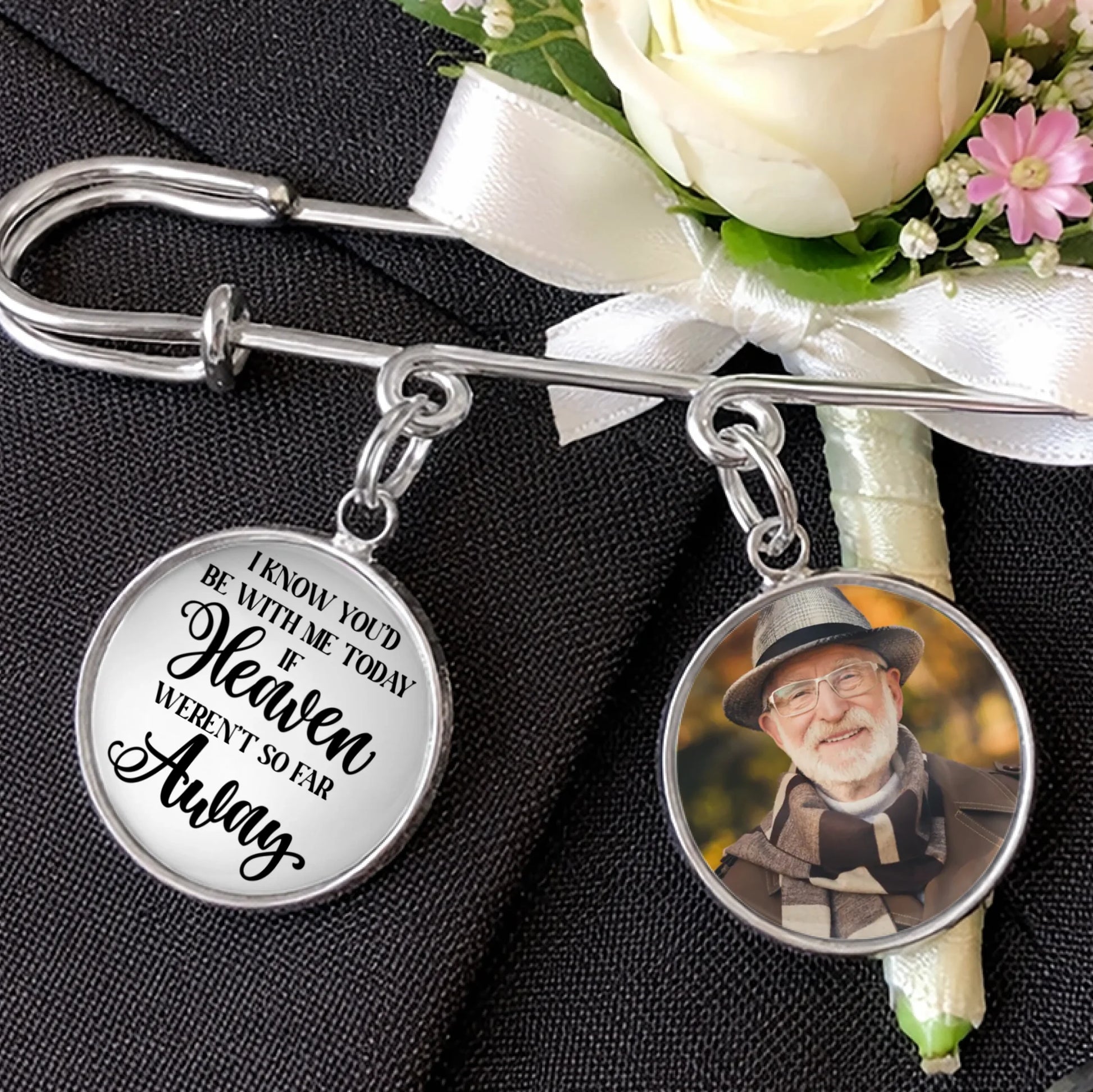 Custom photo graduation remembrance pin honoring a loved one