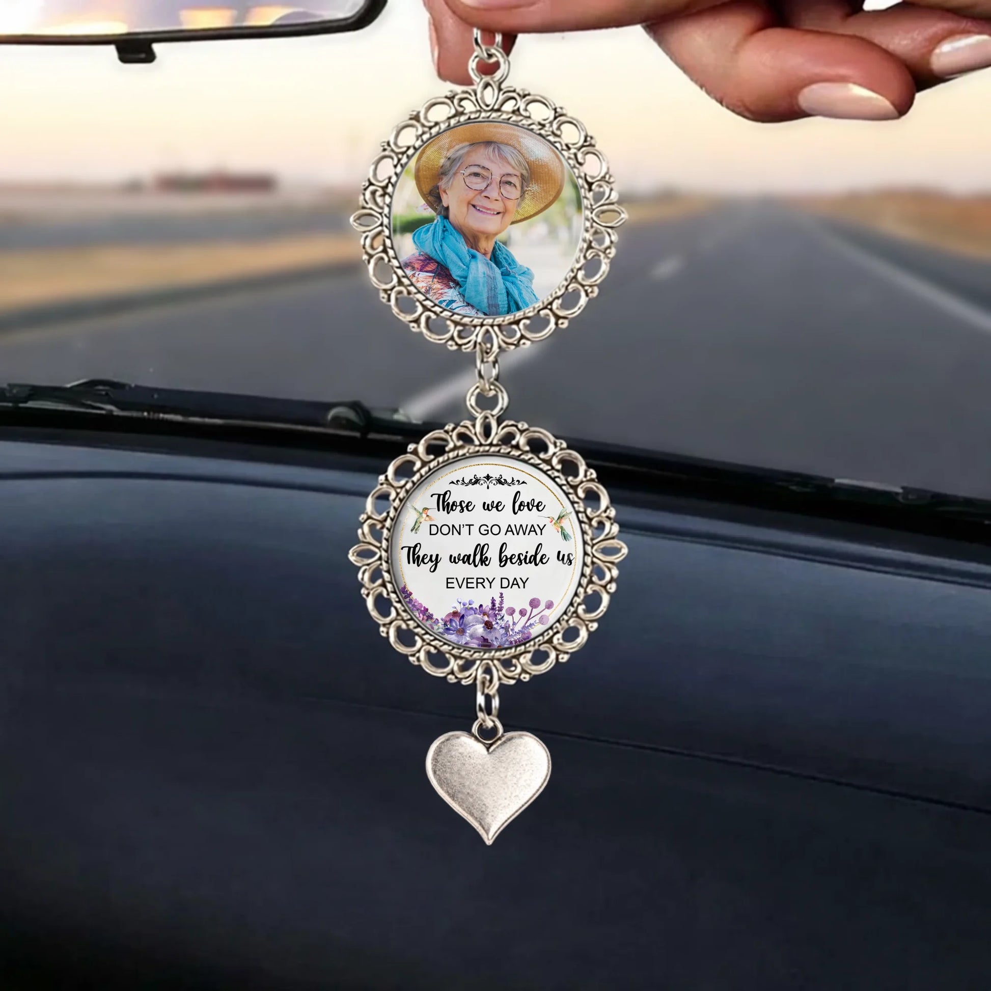 Custom photo memorial charm with angel wing pendant for loved ones