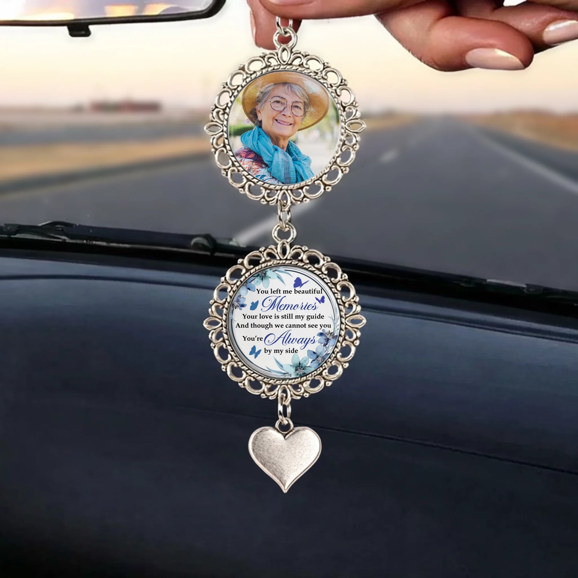 Custom photo remembrance charm with angel wing pendant