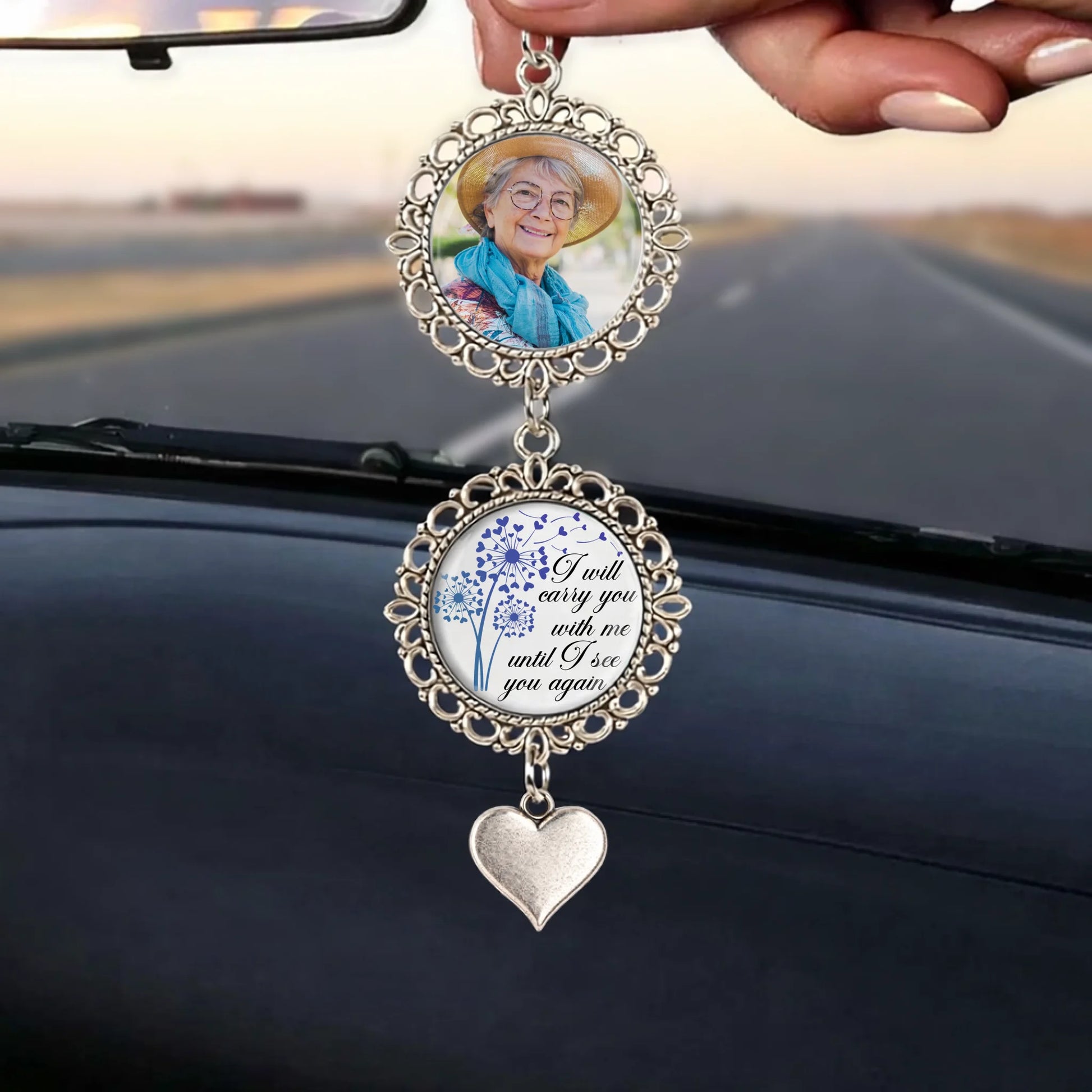Custom photo memorial car charm with angel wing pendant